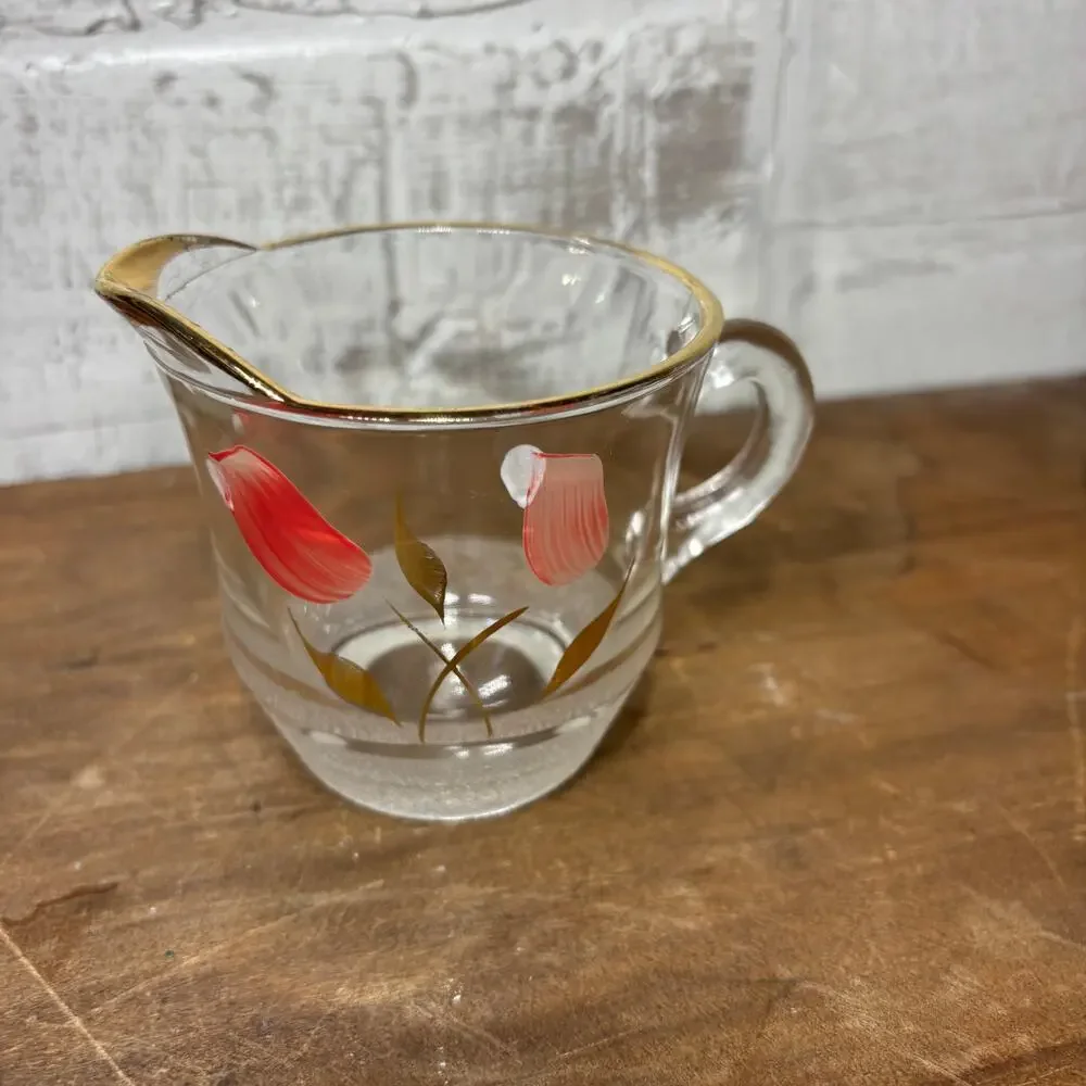 Hand-Painted Tulip Glass Creamer with Gold Trim